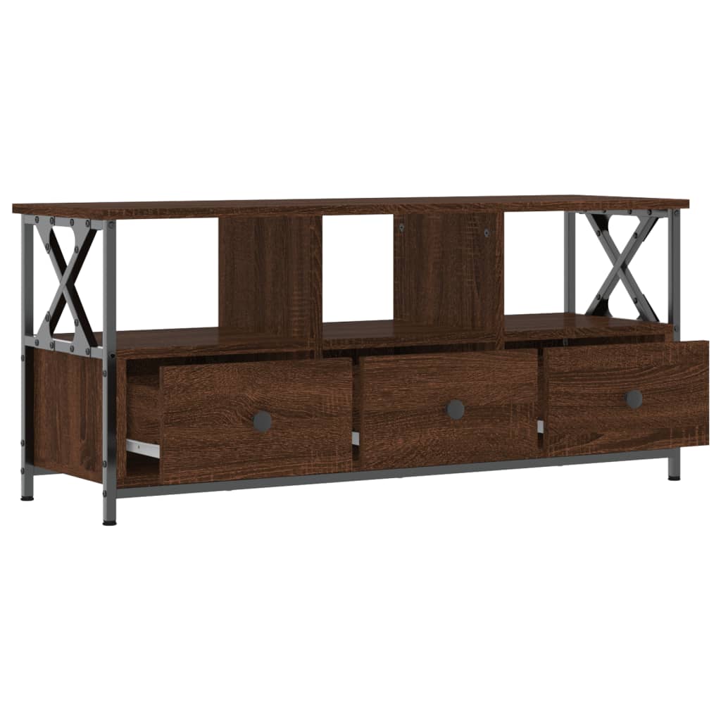 Tv-Meubel Bewerkt Hout En Ijzer Bruin Eikenkleur 102 x 33 x 45 cm Bruineiken
