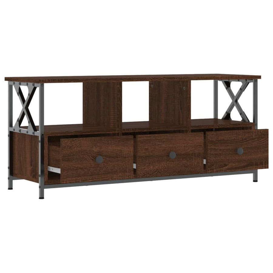 Tv-Meubel Bewerkt Hout En Ijzer Bruin Eikenkleur 102 x 33 x 45 cm Bruineiken