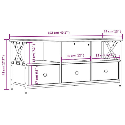 Tv-Meubel Bewerkt Hout En Ijzer Bruin Eikenkleur 102 x 33 x 45 cm Bruineiken