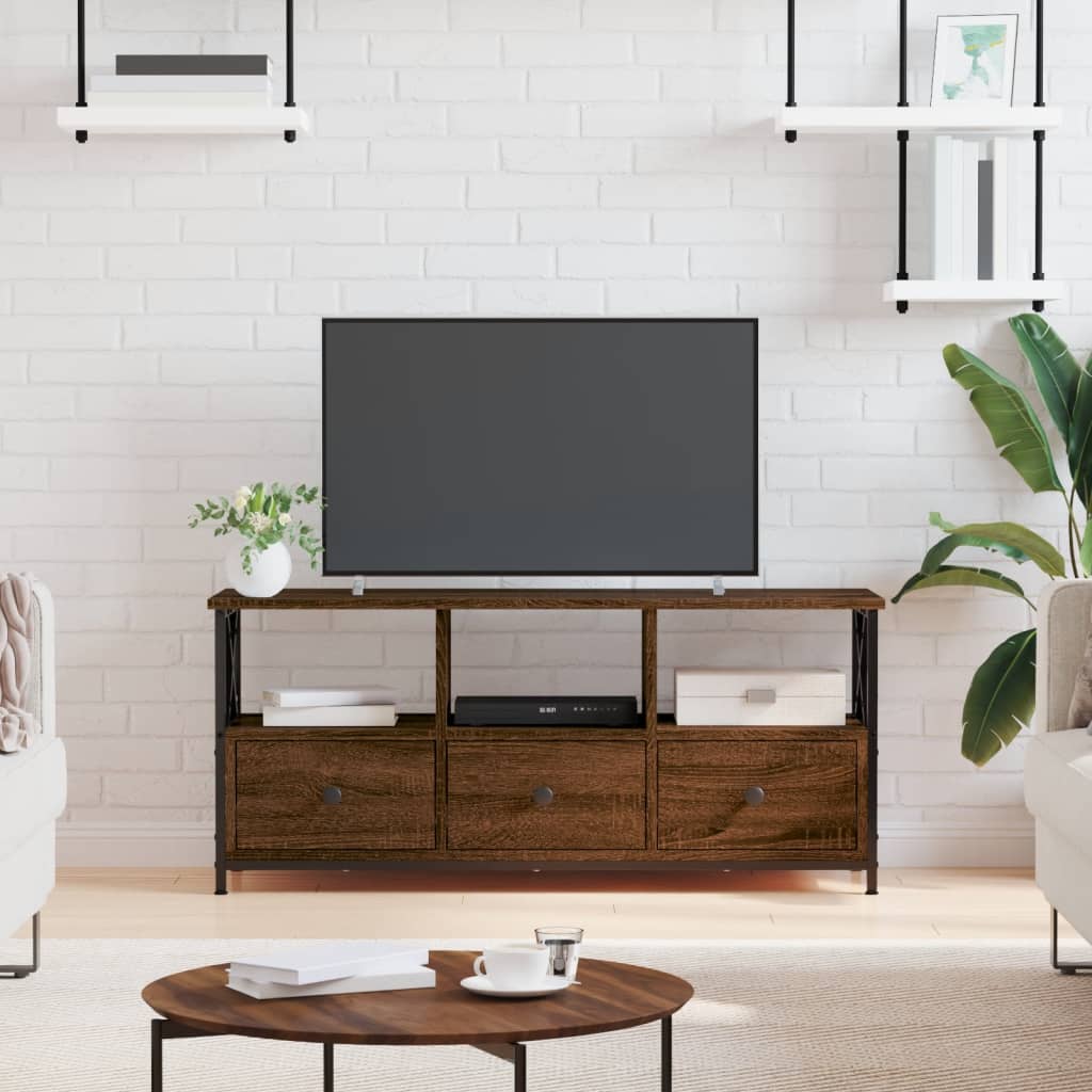 Tv-Meubel Bewerkt Hout En Ijzer Bruin Eikenkleur 102 x 33 x 45 cm Bruineiken