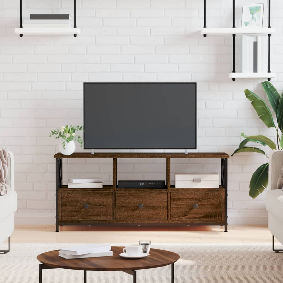 Tv-Meubel Bewerkt Hout En Ijzer Bruin Eikenkleur 102 x 33 x 45 cm Bruineiken