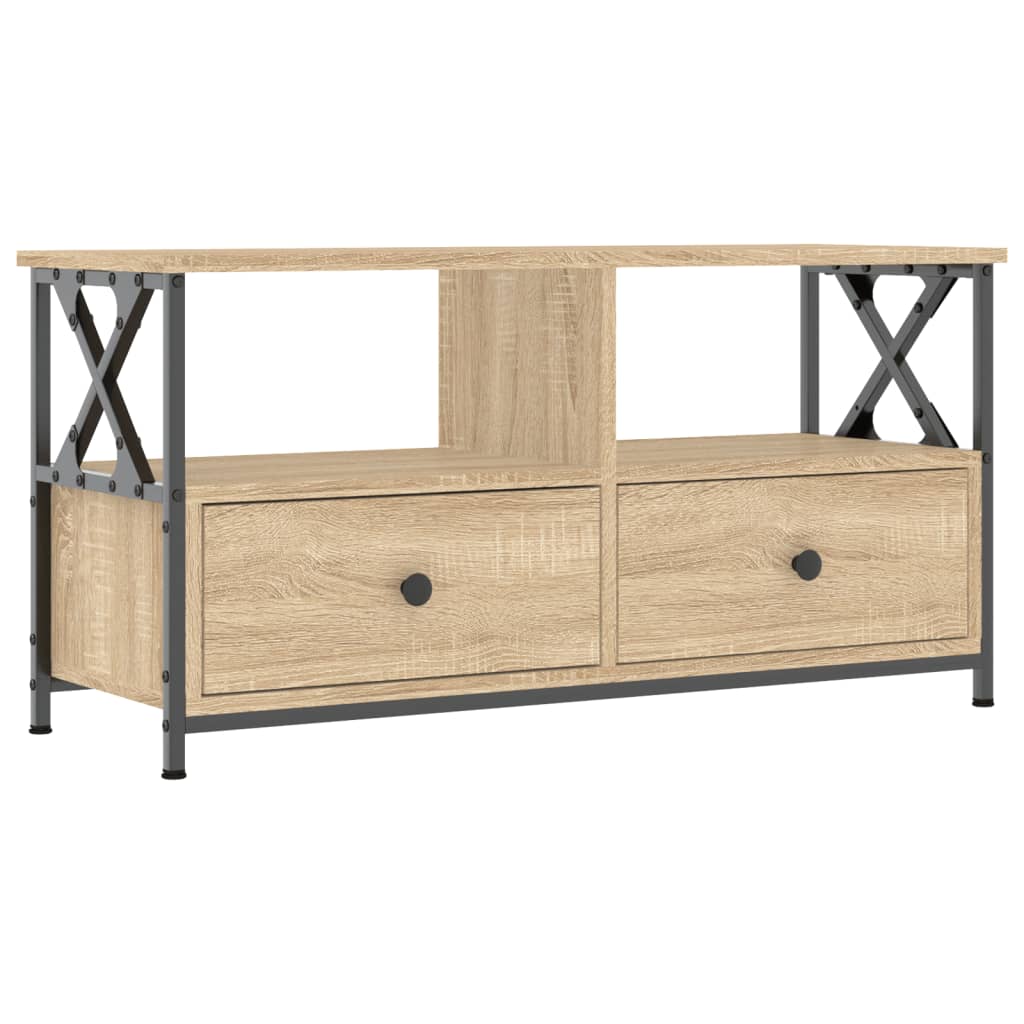Tv-Meubel 90X33X45 Cm Bewerkt Hout En Ijzer Sonoma Eikenkleur 1 90 x 33 x 45 cm