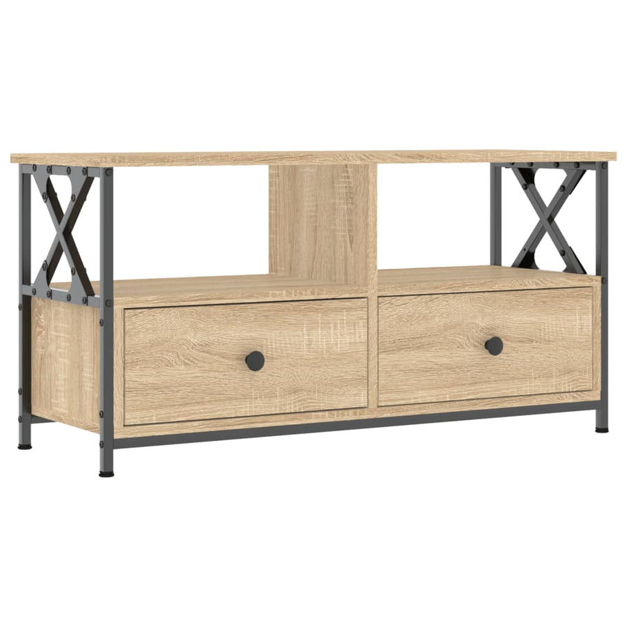 Tv-Meubel 90X33X45 Cm Bewerkt Hout En Ijzer Sonoma Eikenkleur 1 90 x 33 x 45 cm