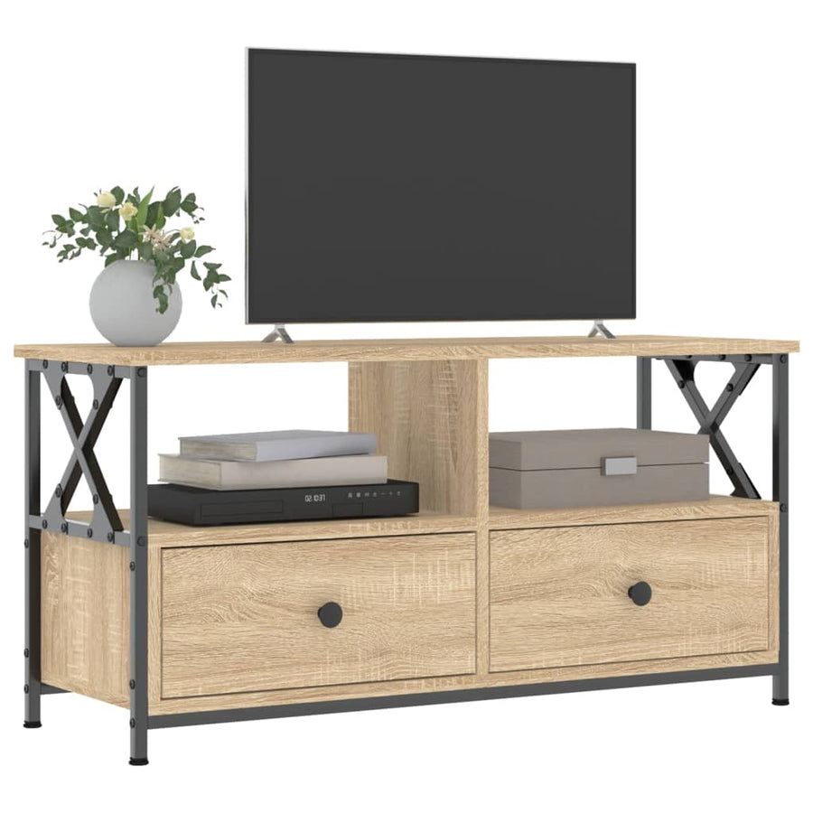 Tv-Meubel 90X33X45 Cm Bewerkt Hout En Ijzer Sonoma Eikenkleur 1 90 x 33 x 45 cm