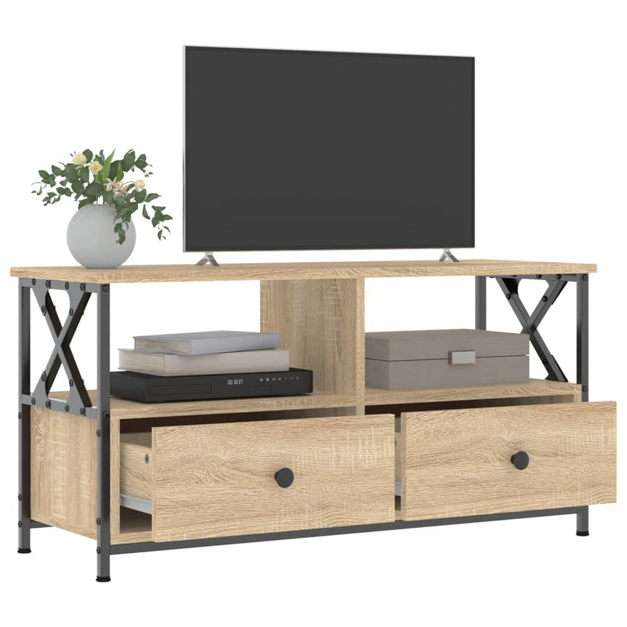 Tv-Meubel 90X33X45 Cm Bewerkt Hout En Ijzer Sonoma Eikenkleur 1 90 x 33 x 45 cm