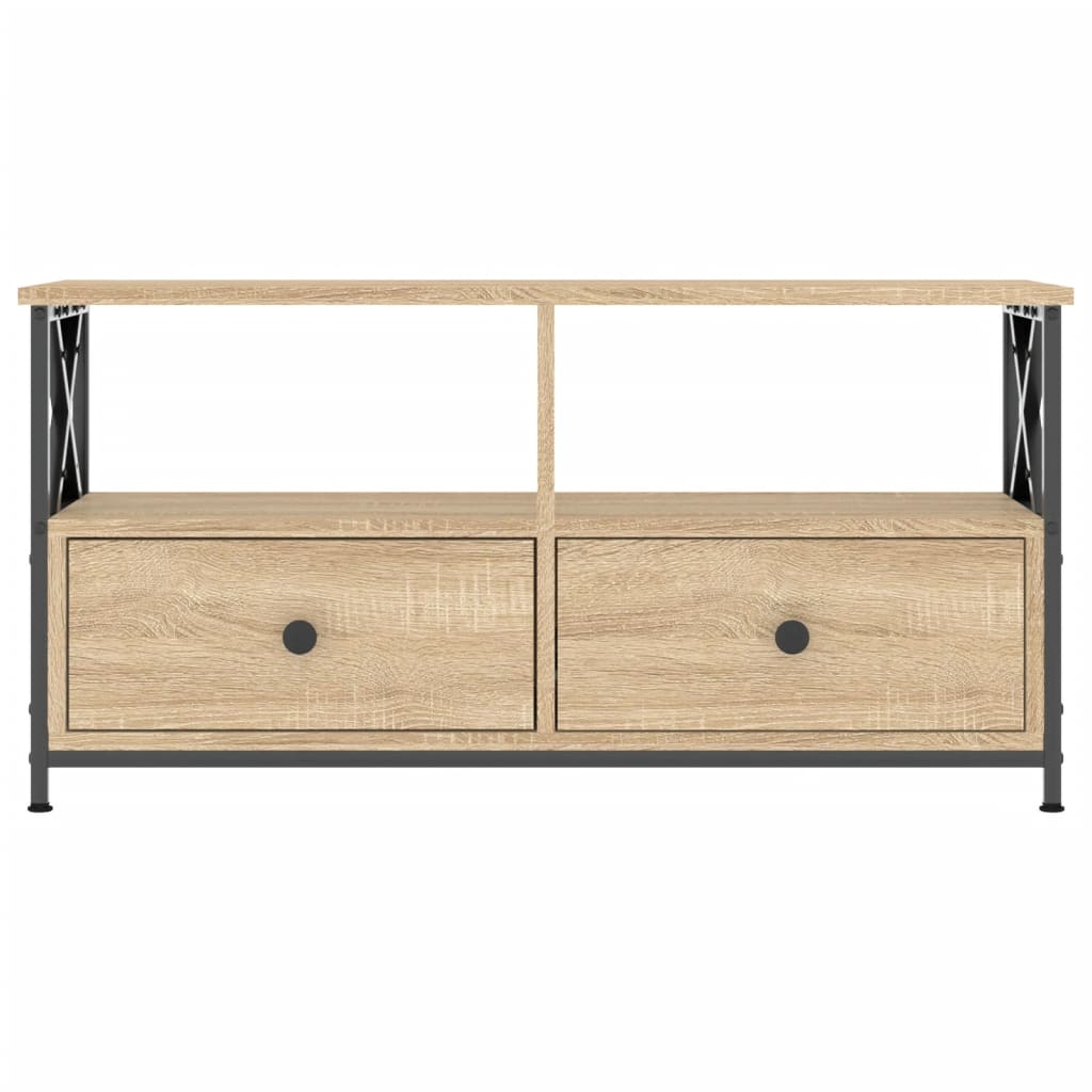 Tv-Meubel 90X33X45 Cm Bewerkt Hout En Ijzer Sonoma Eikenkleur 1 90 x 33 x 45 cm
