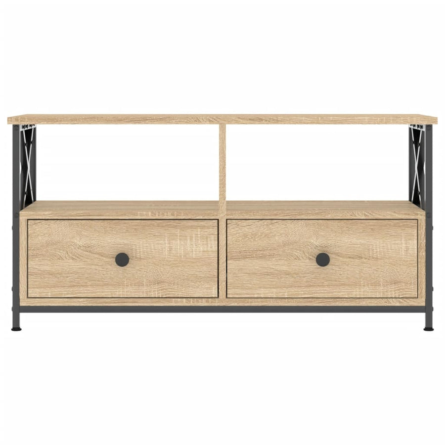 Tv-Meubel 90X33X45 Cm Bewerkt Hout En Ijzer Sonoma Eikenkleur 1 90 x 33 x 45 cm