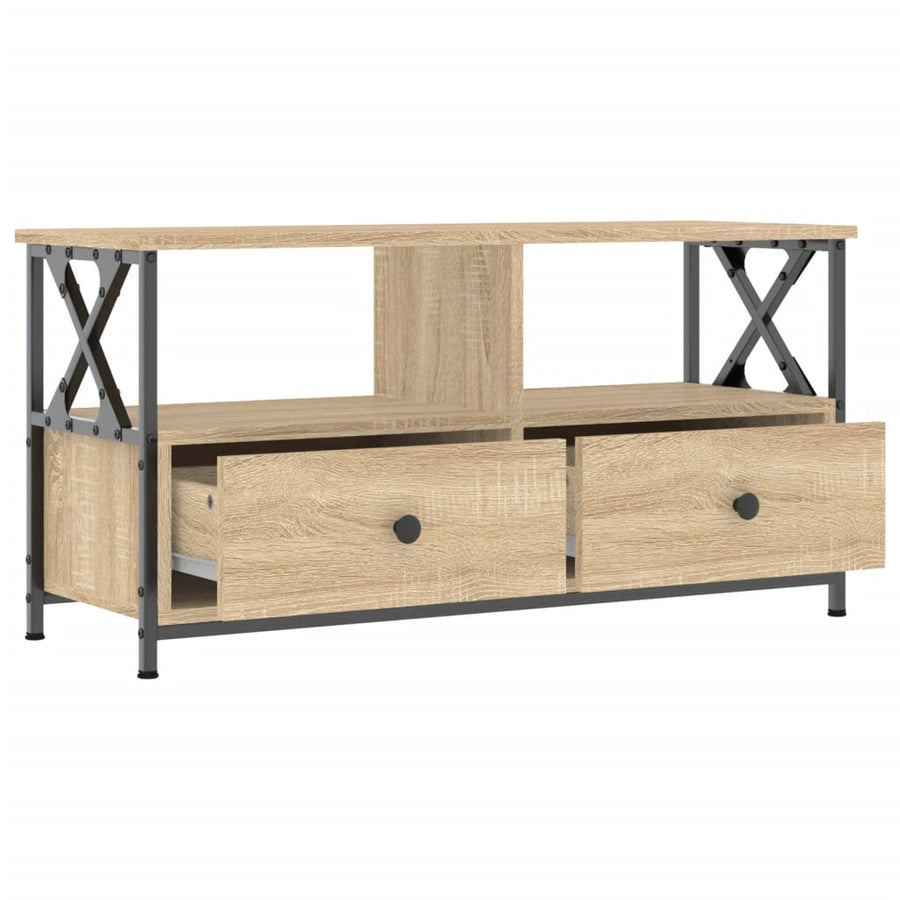 Tv-Meubel 90X33X45 Cm Bewerkt Hout En Ijzer Sonoma Eikenkleur 1 90 x 33 x 45 cm