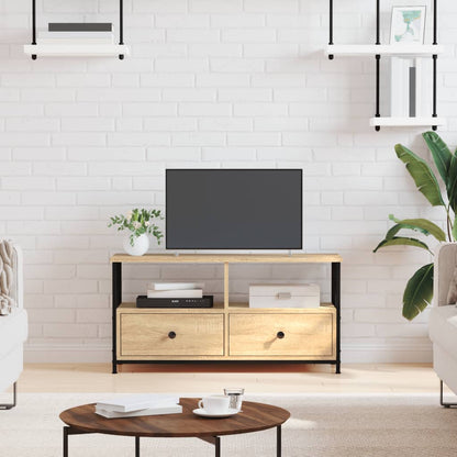 Tv-Meubel 90X33X45 Cm Bewerkt Hout En Ijzer Sonoma Eikenkleur 1 90 x 33 x 45 cm