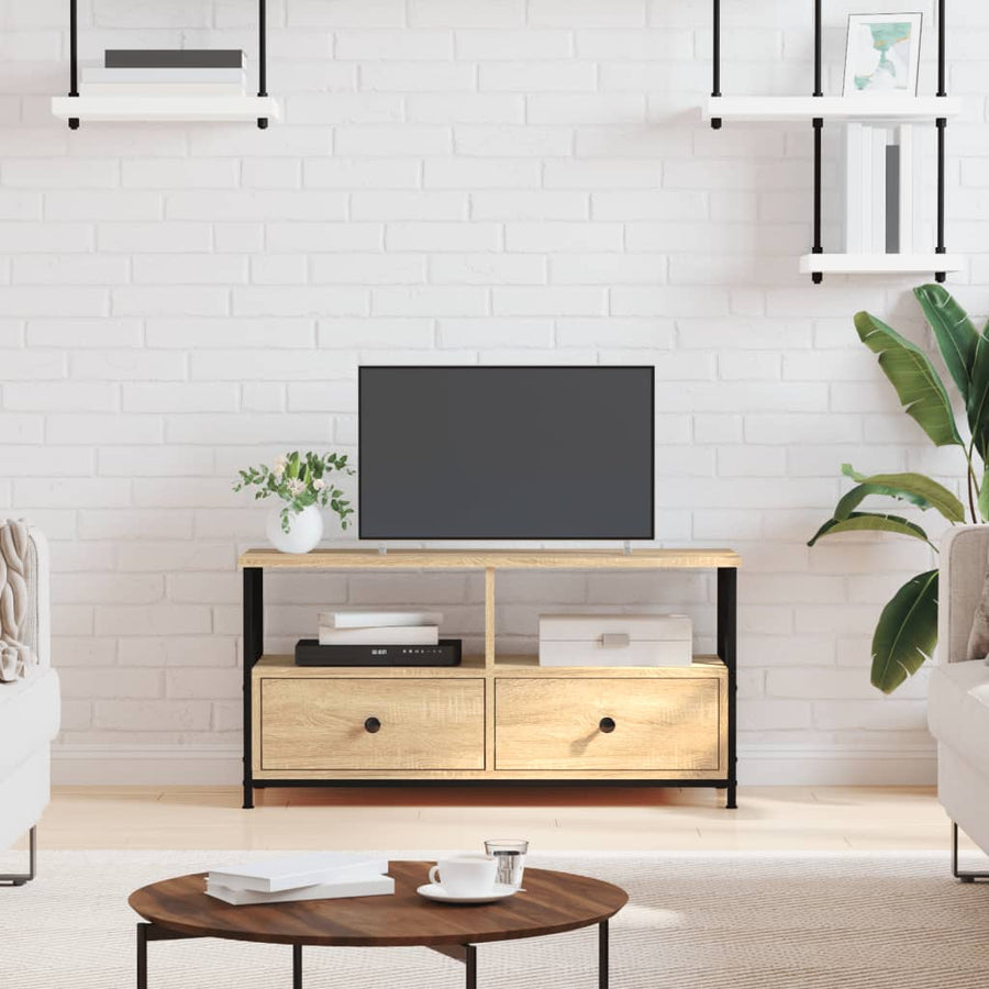 Tv-Meubel 90X33X45 Cm Bewerkt Hout En Ijzer Sonoma Eikenkleur 1 90 x 33 x 45 cm