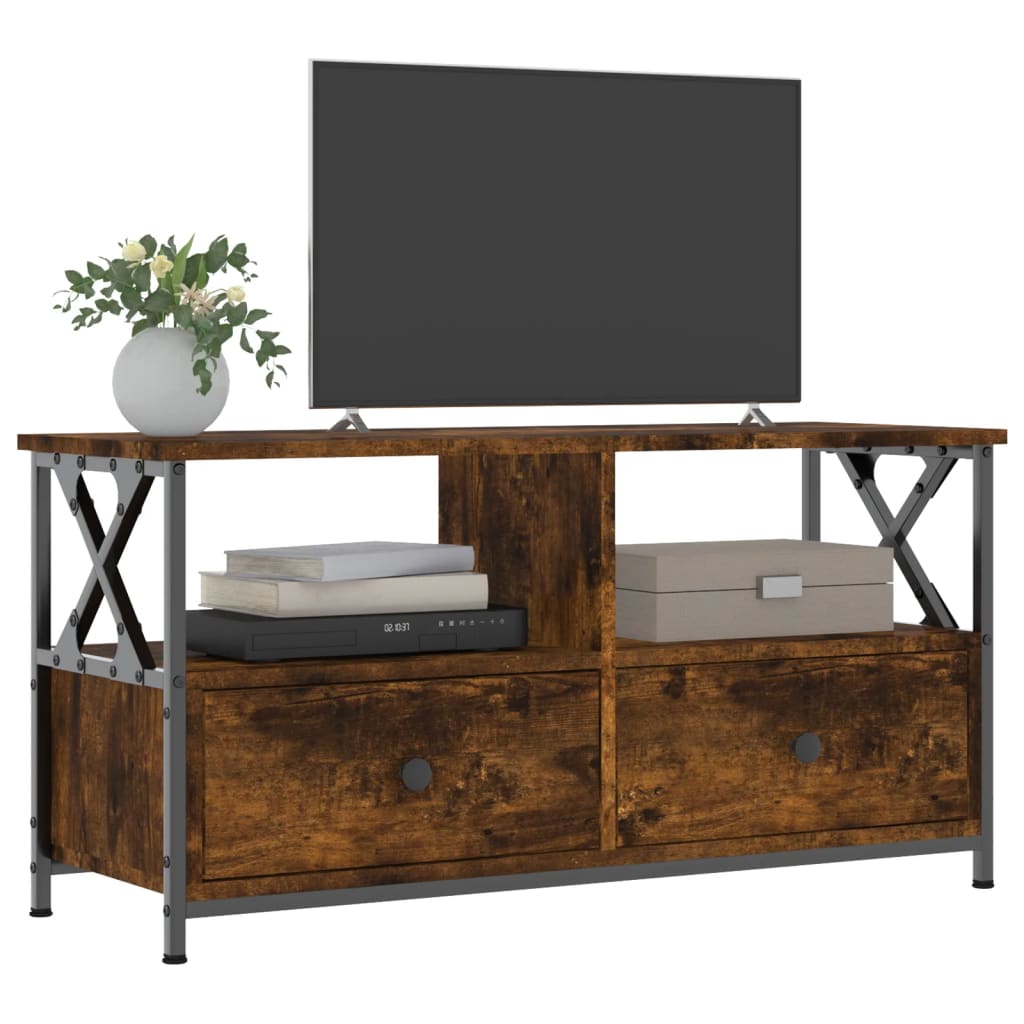 Tv-Meubel Bewerkt Hout En Ijzer Kleur 90 x 33 x 45 cm Gerookt eiken