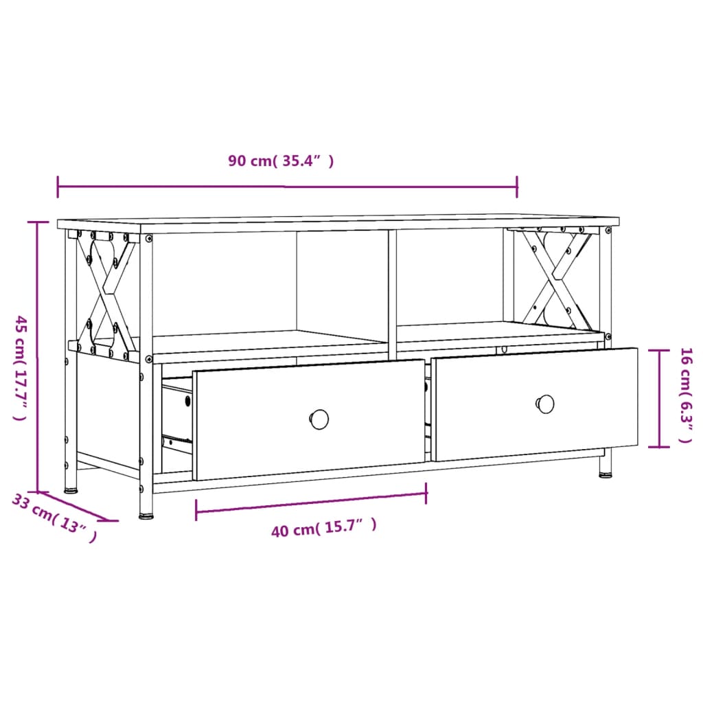Tv-Meubel Bewerkt Hout En Ijzer Kleur 90 x 33 x 45 cm Gerookt eiken