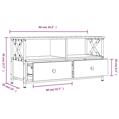 Tv-Meubel Bewerkt Hout En Ijzer Kleur 90 x 33 x 45 cm Gerookt eiken