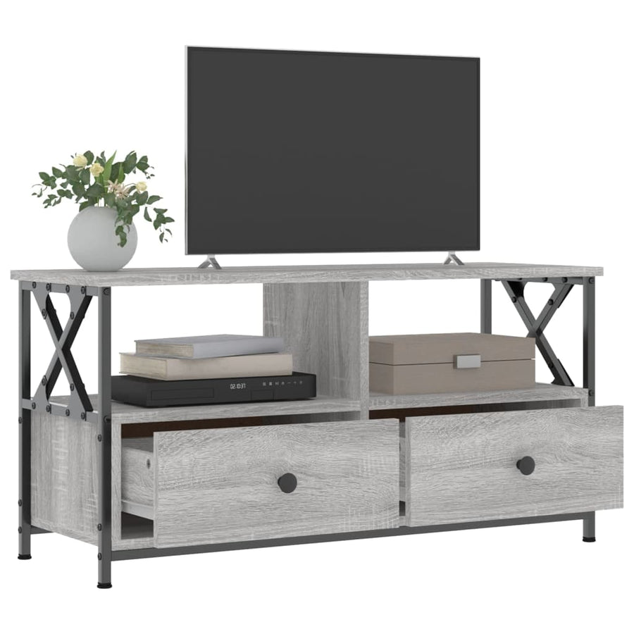 Tv-Meubel 90X33X45 Cm Bewerkt Hout Eikenkleurig 90 cm Grijs sonoma