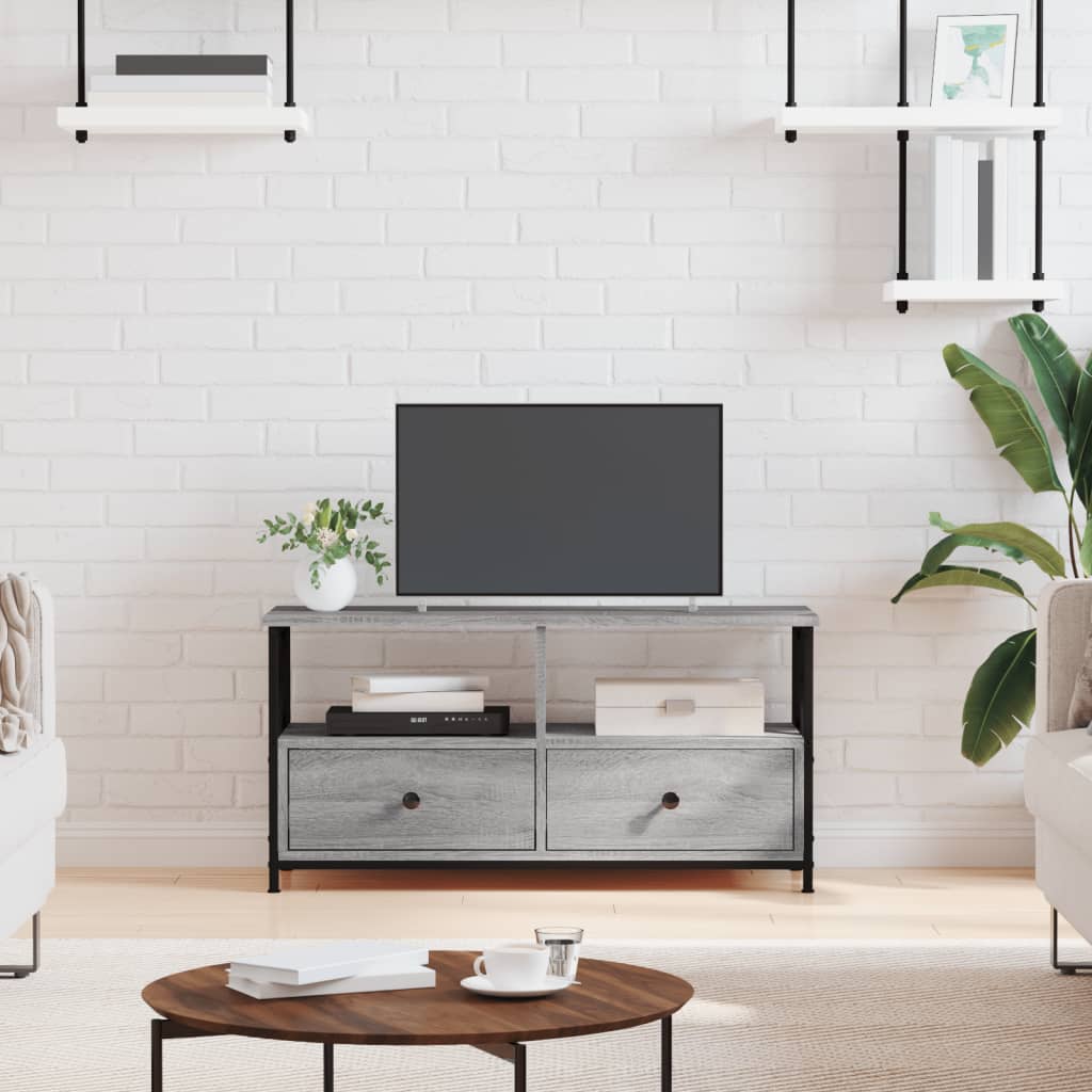Tv-Meubel 90X33X45 Cm Bewerkt Hout Eikenkleurig 90 cm Grijs sonoma