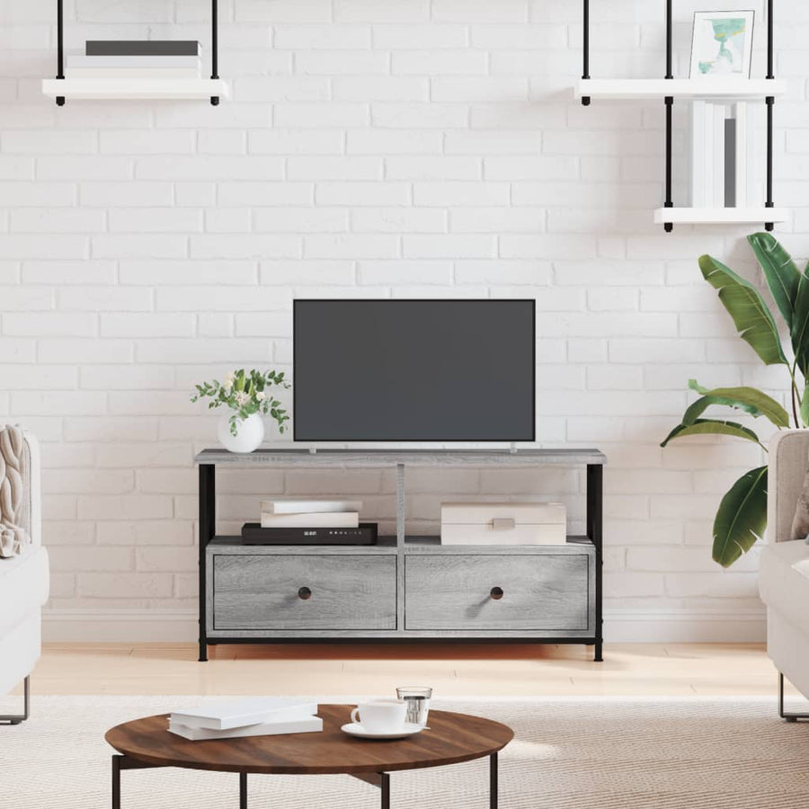Tv-Meubel 90X33X45 Cm Bewerkt Hout Eikenkleurig 90 cm Grijs sonoma