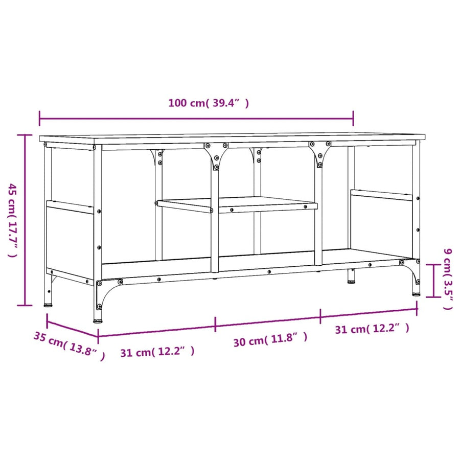 Tv-Meubel Bewerkt Hout En Ijzer Kleur 100 x 35 x 45 cm Gerookt eiken