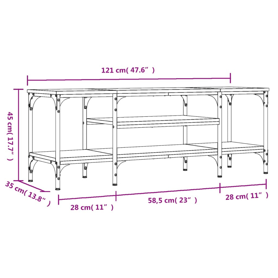 Tv-Meubel Bewerkt Hout En Ijzer 121 x 35 x 45 cm Zwart
