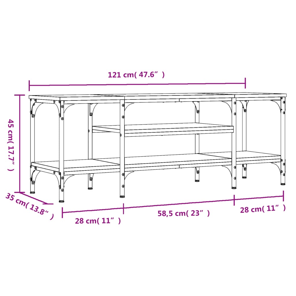 Tv-Meubel Bewerkt Hout En Ijzer Eiken 121 x 35 x 45 cm Grijs sonoma