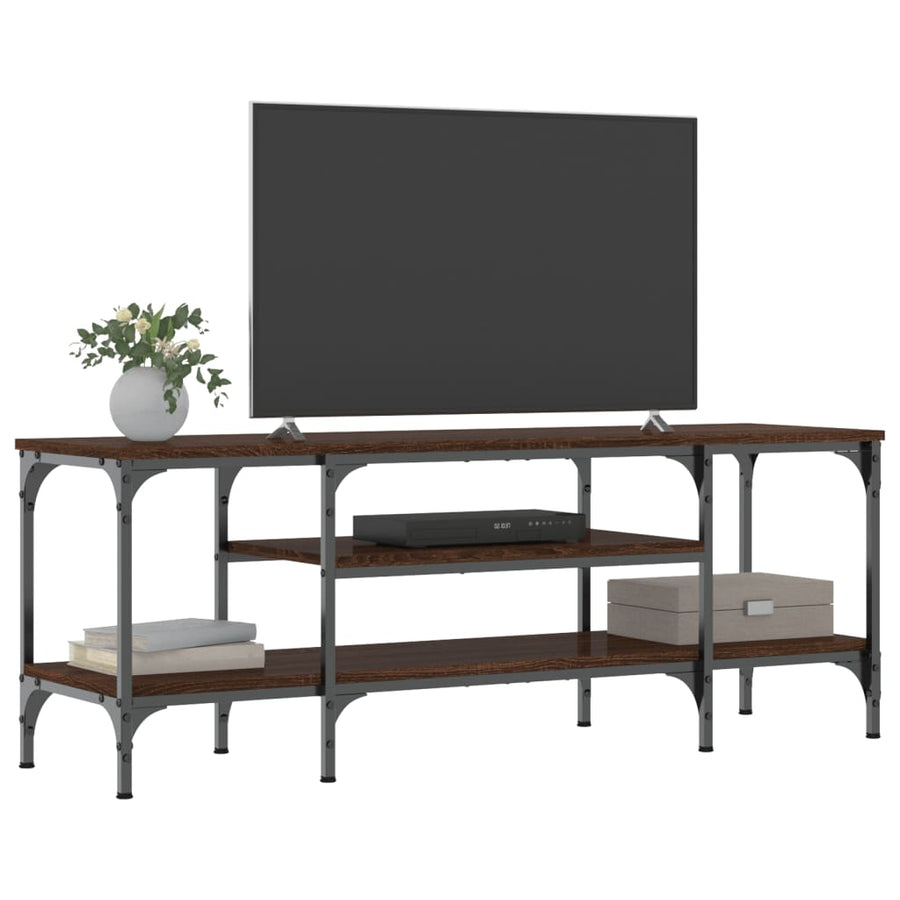 Tv-Meubel Bewerkt Hout En Ijzer Bruin Eikenkleur 121 x 35 x 45 cm Bruineiken