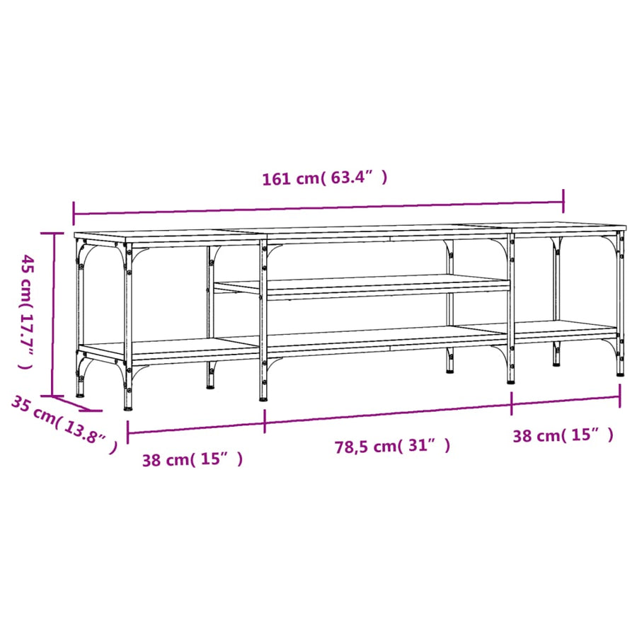 Tv-Meubel Bewerkt Hout En Ijzer Eiken 161 x 35 x 45 cm Grijs sonoma