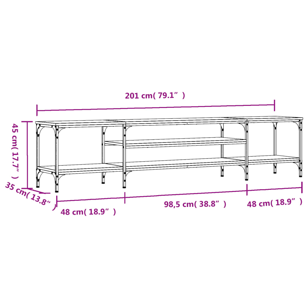 Tv-Meubel Bewerkt Hout En Ijzer Kleur 201 x 35 x 45 cm Sonoma eiken