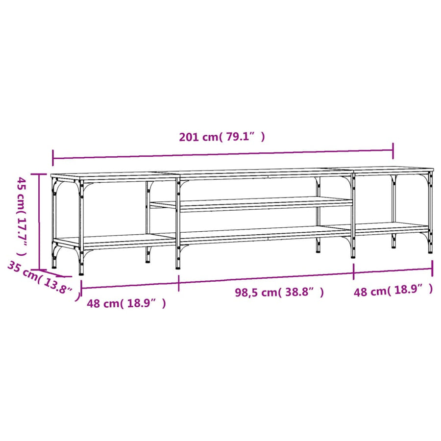 Tv-Meubel Bewerkt Hout En Ijzer Eiken 201 x 35 x 45 cm Grijs sonoma