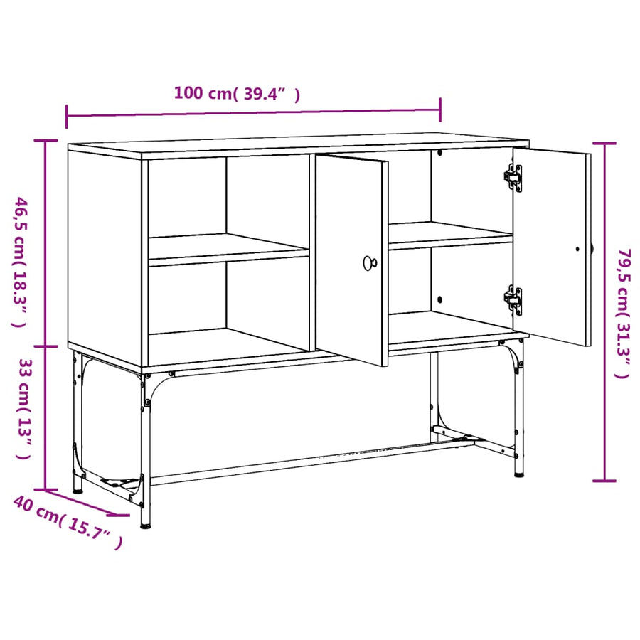 Dressoir 100X40X79,5 Cm Bewerkt Hout Grijs Sonoma Eikenkleurig