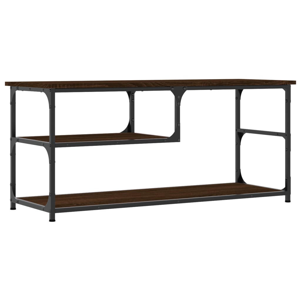Tv-Meubel 03X38X46,5 Cm Bewerkt Hout Staal Bruin Eikenkleur Bruineiken