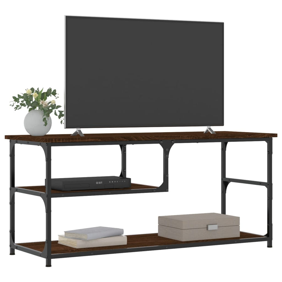 Tv-Meubel 03X38X46,5 Cm Bewerkt Hout Staal Bruin Eikenkleur Bruineiken