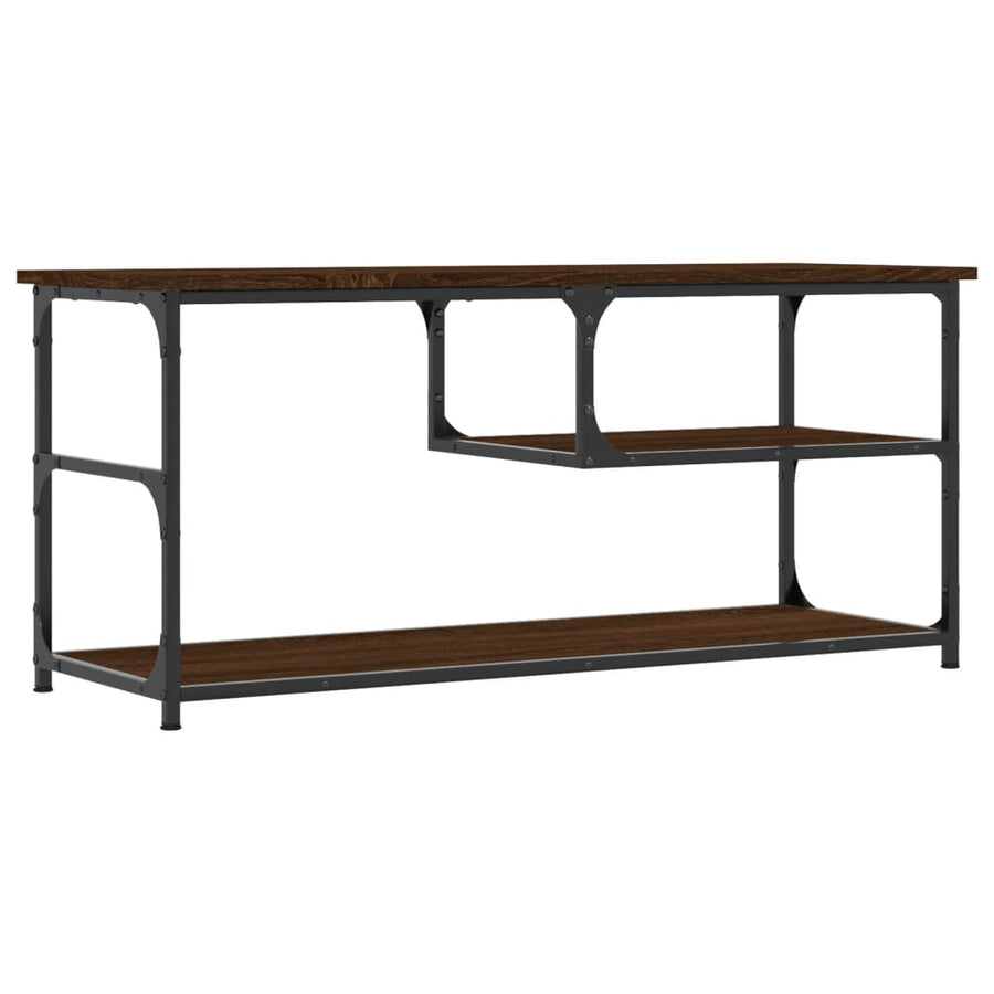 Tv-Meubel 03X38X46,5 Cm Bewerkt Hout Staal Bruin Eikenkleur Bruineiken