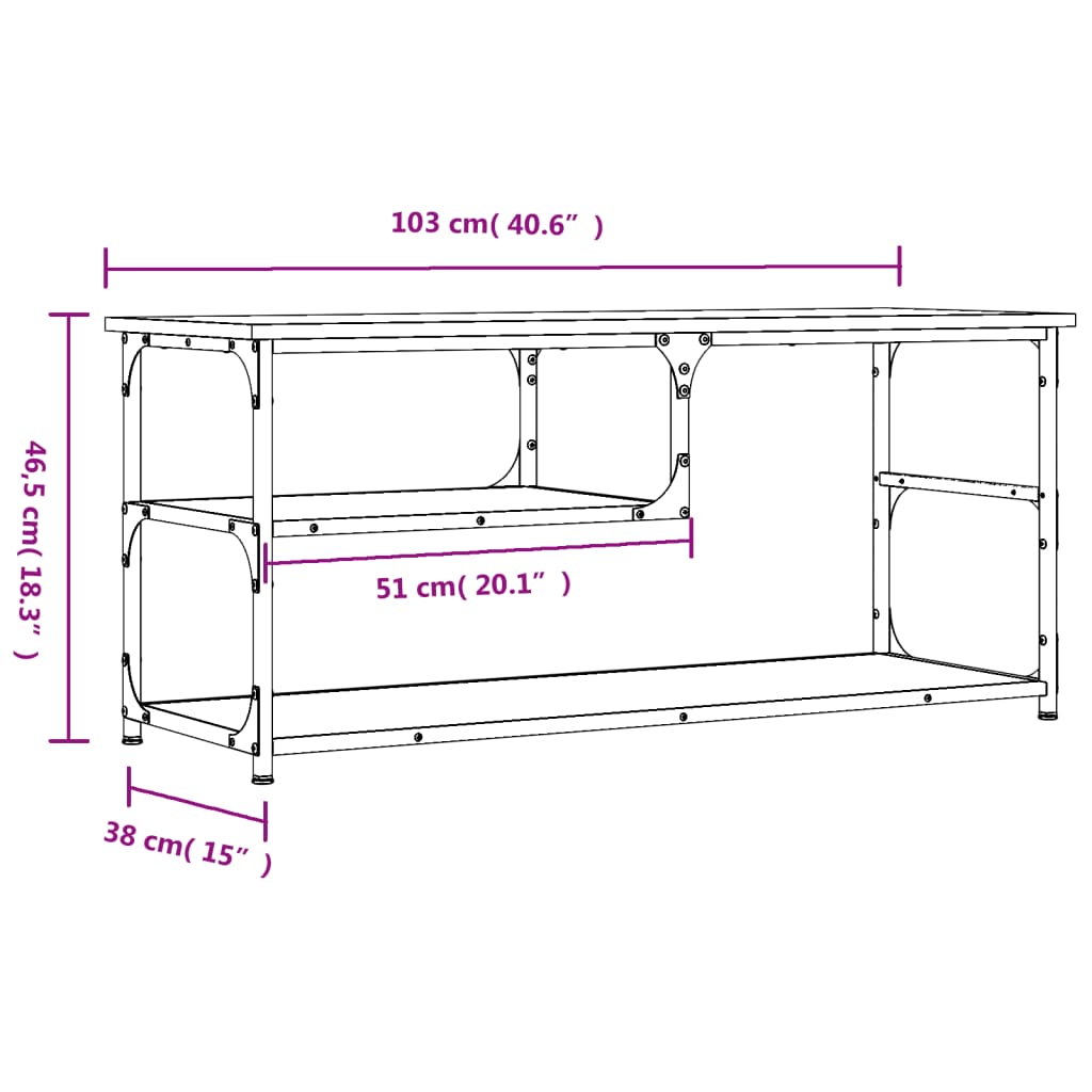 Tv-Meubel 03X38X46,5 Cm Bewerkt Hout Staal Bruin Eikenkleur Bruineiken
