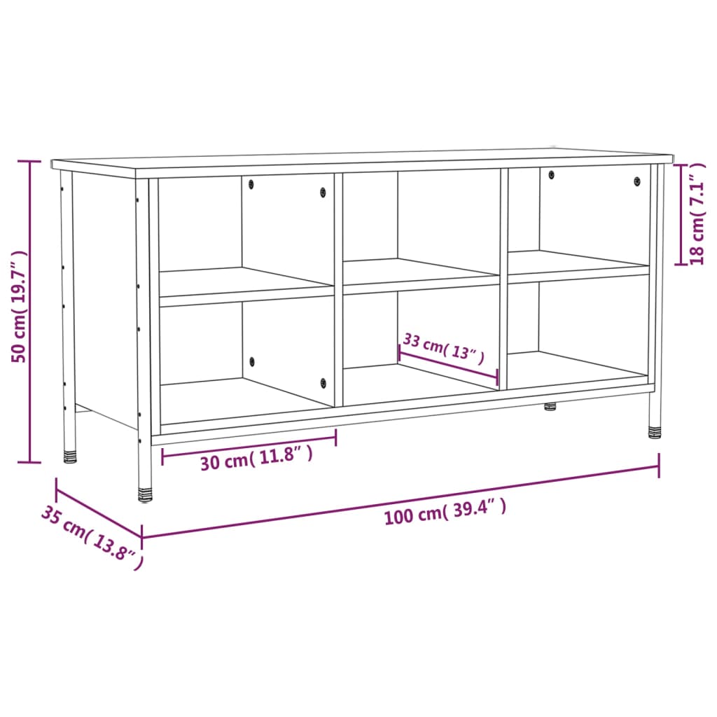 Schoenenkast Bewerkt Hout Eikenkleur 100 x 35 x 50 cm Grijs sonoma