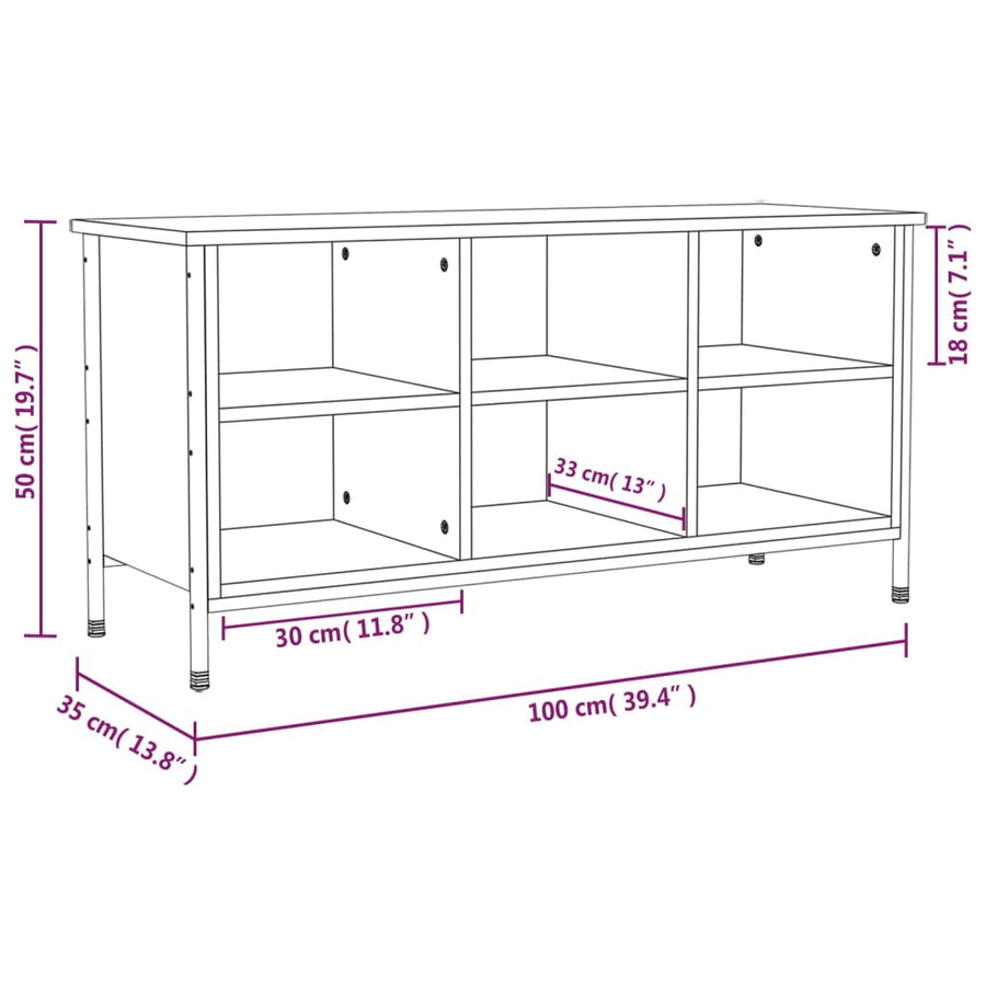 Schoenenkast Bewerkt Hout Eikenkleur 100 x 35 x 50 cm Grijs sonoma