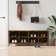 Schoenenkast 131x35x50 cm bewerkt hout staal gerookt eiken