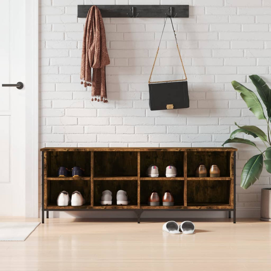 Schoenenkast 131X35X50 Cm Bewerkt Hout Gerookt Eikenkleurig
