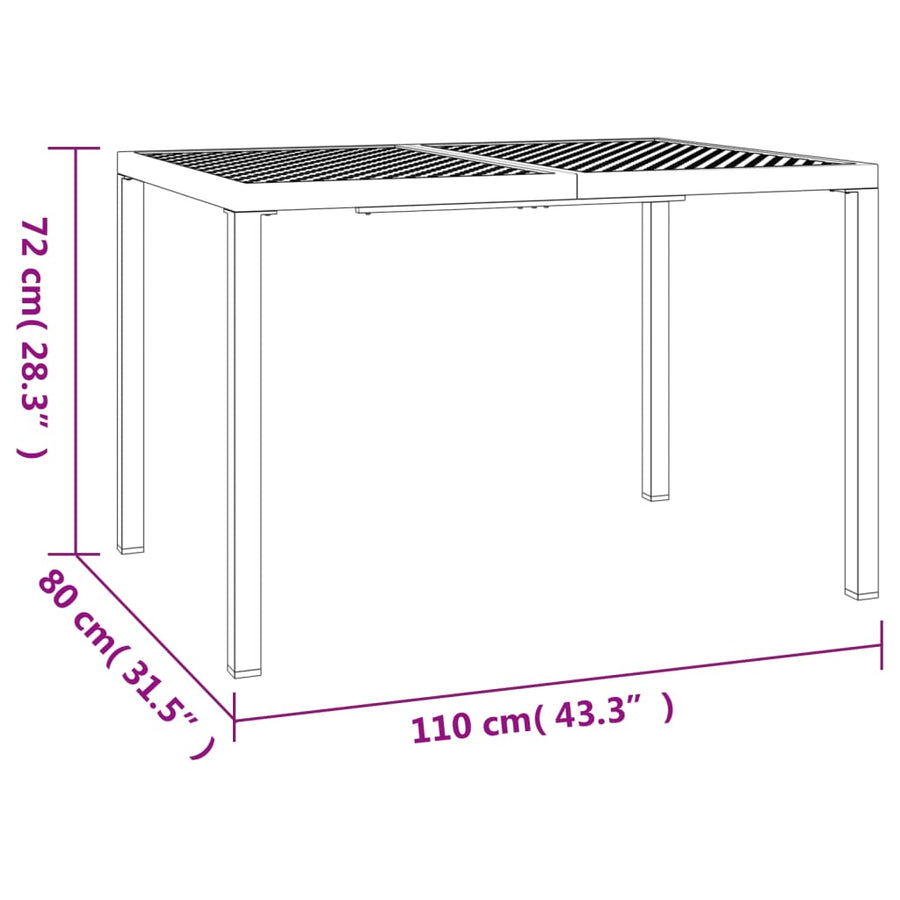 Tuintafel 110x80x72 cm staal antracietkleurig