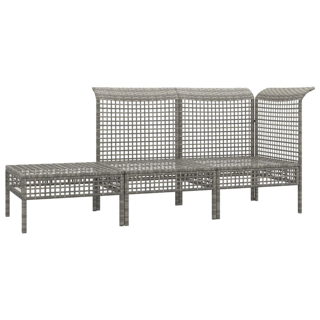3-Delige Loungeset Met Kussens Poly Rattan Grijs hoek + midden + voetensteun