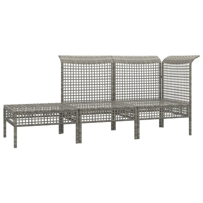 3-Delige Loungeset Met Kussens Poly Rattan Grijs hoek + midden + voetensteun