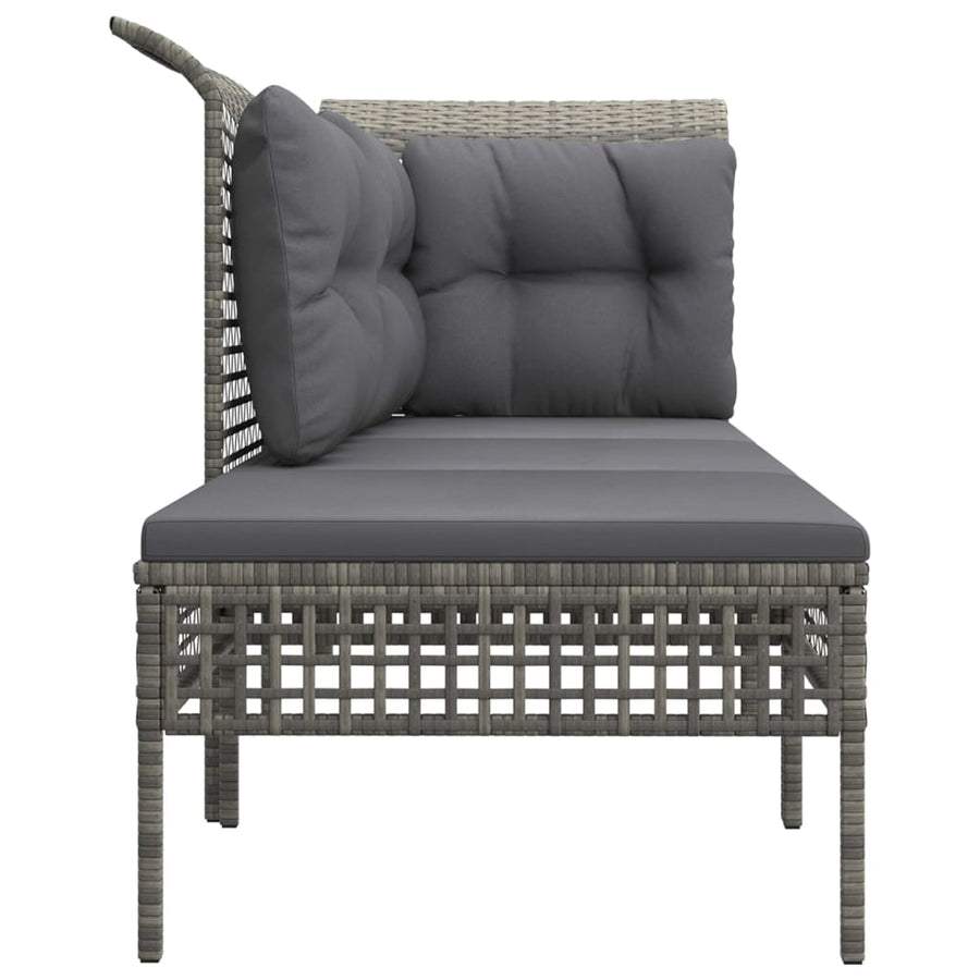 3-Delige Loungeset Met Kussens Poly Rattan Grijs hoek + midden + voetensteun
