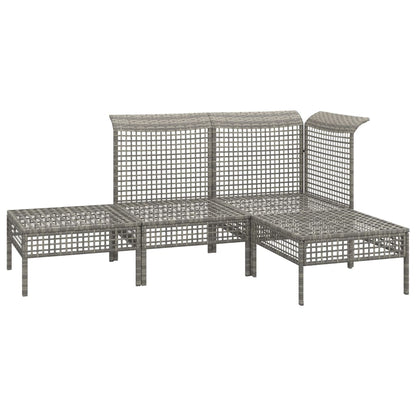 4-Delige Loungeset Met Kussens Poly Rattan Grijs hoek + midden + 2x voetensteun