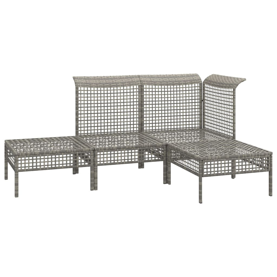 4-Delige Loungeset Met Kussens Poly Rattan Grijs hoek + midden + 2x voetensteun