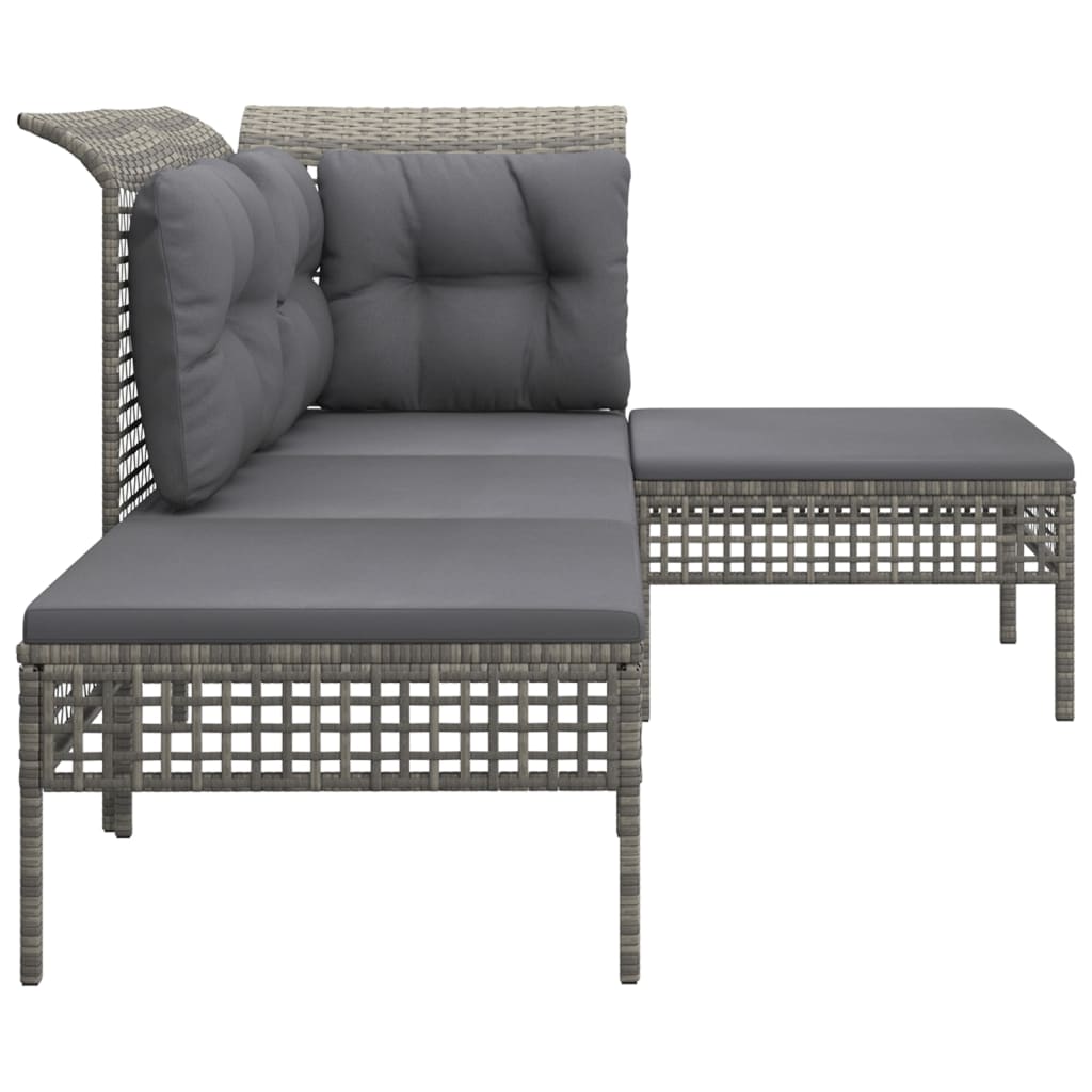 4-Delige Loungeset Met Kussens Poly Rattan Grijs hoek + midden + 2x voetensteun