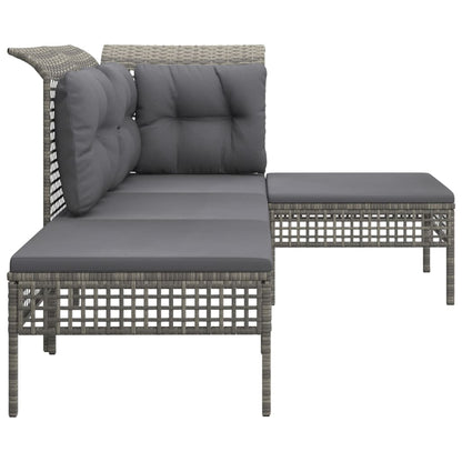 4-Delige Loungeset Met Kussens Poly Rattan Grijs hoek + midden + 2x voetensteun