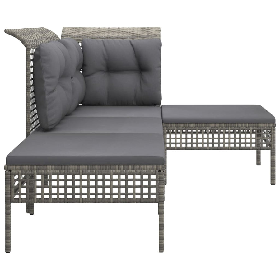 4-Delige Loungeset Met Kussens Poly Rattan Grijs hoek + midden + 2x voetensteun