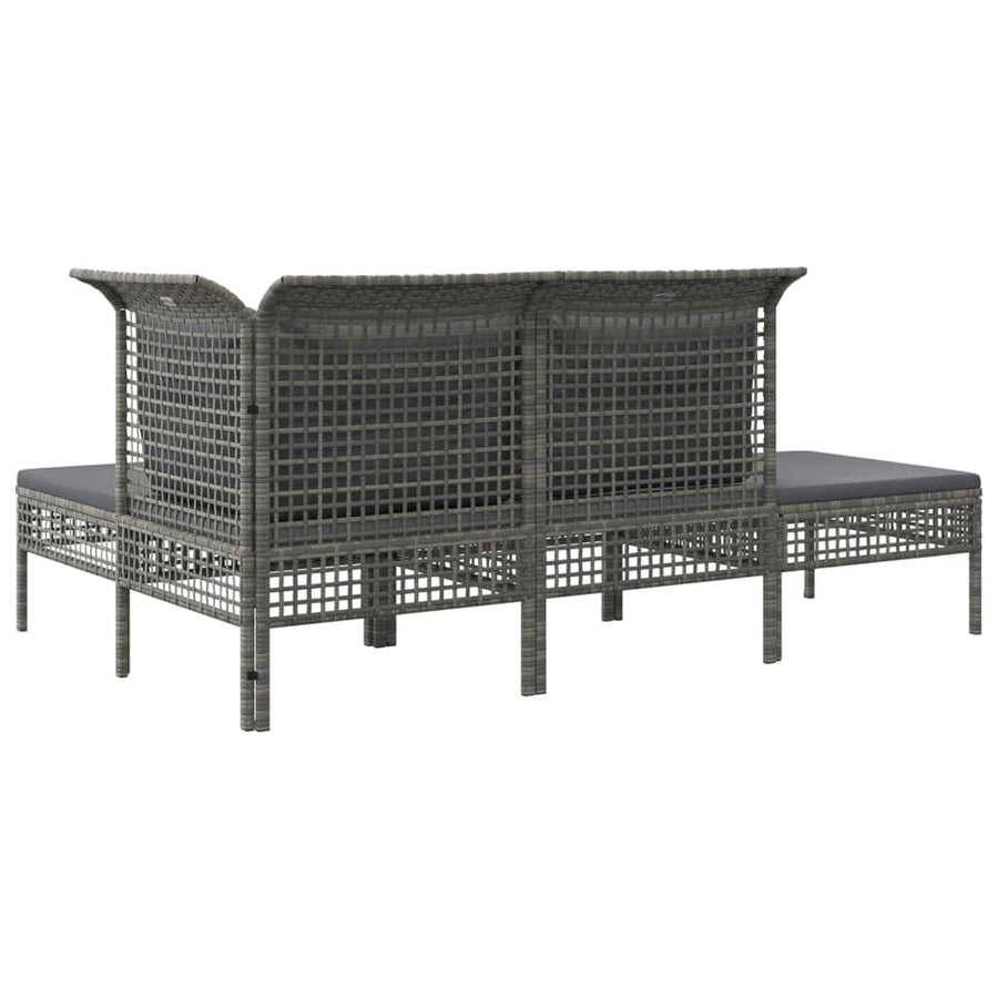4-Delige Loungeset Met Kussens Poly Rattan Grijs hoek + midden + 2x voetensteun