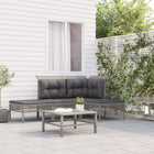 4-Delige Loungeset Met Kussens Poly Rattan Grijs hoek + midden + 2x voetensteun