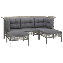 5-Delige Loungeset Met Kussens Poly Rattan Grijs 2x hoek + midden + 2x voetensteun