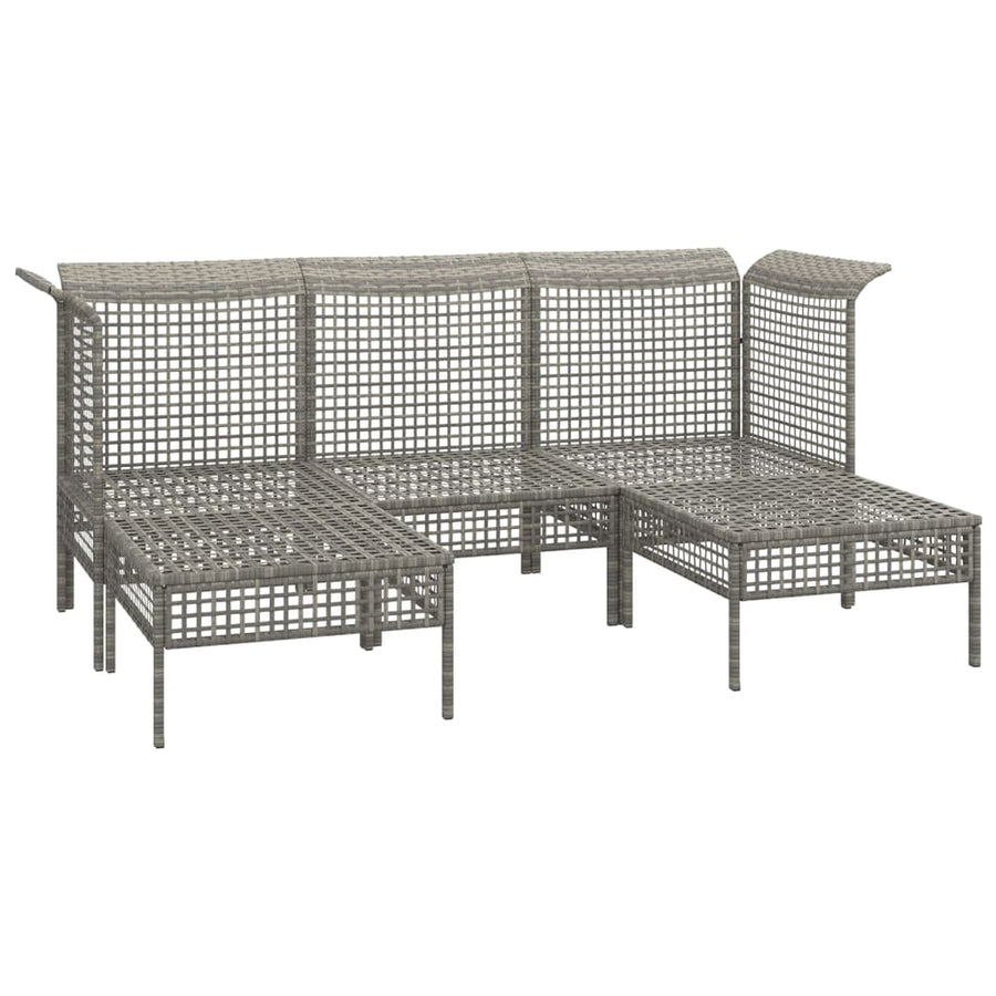 5-Delige Loungeset Met Kussens Poly Rattan Grijs 2x hoek + midden + 2x voetensteun