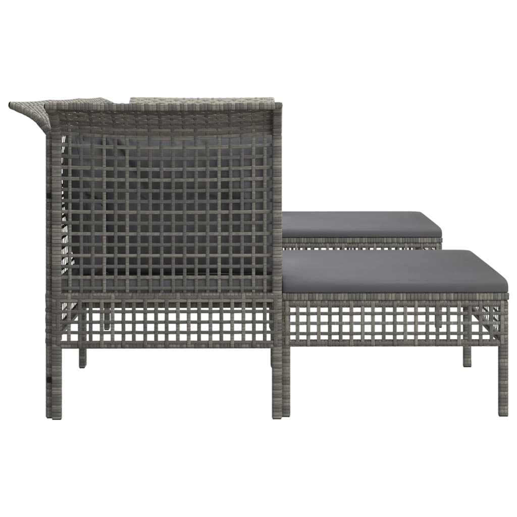 5-Delige Loungeset Met Kussens Poly Rattan Grijs 2x hoek + midden + 2x voetensteun